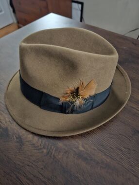 Stetson Classic Brown Fedora with Feather Trim 7 3/8 (59)